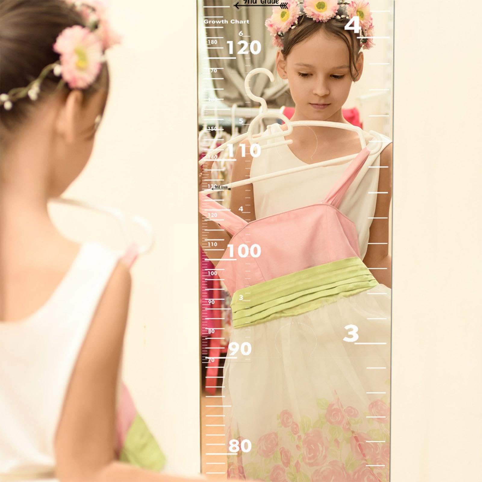 Grafico di crescita con specchio per bambini - Misuratore di altezza da parete decorativo con adesivi