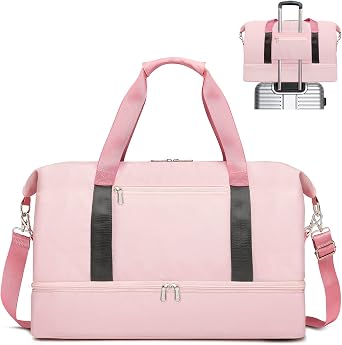 Sports Gym Bag for Women, Travel Duffle Bag with Shoe Compartment & Wet Pocket, Fitness Yoga Bag