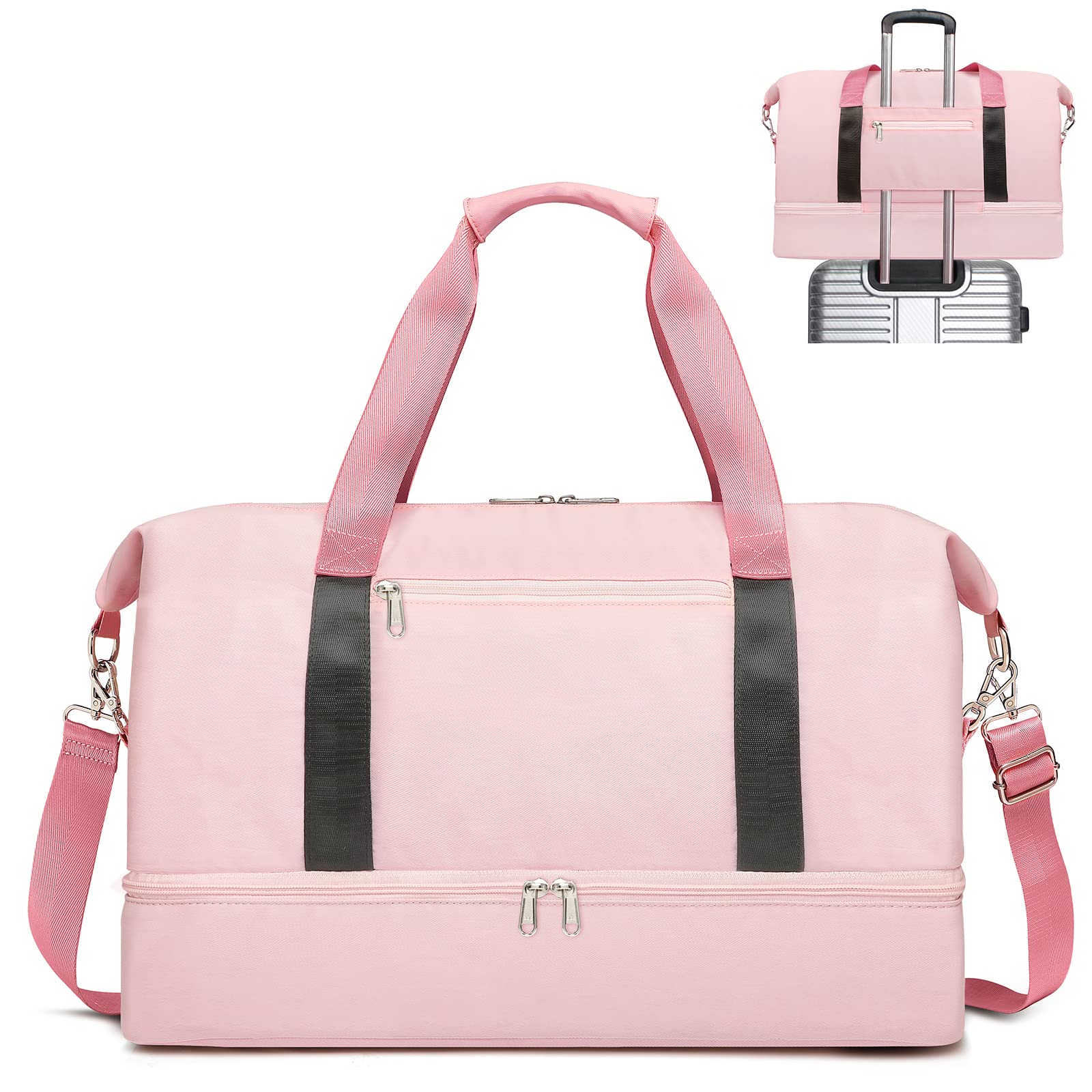 Gym Bag for Women with Shoe Compartment & Wet Pocket Sports Duffle Bag Cheap Weekender Bag for Women Overnight Bag Clearance Birthday Day Gift (Pink)