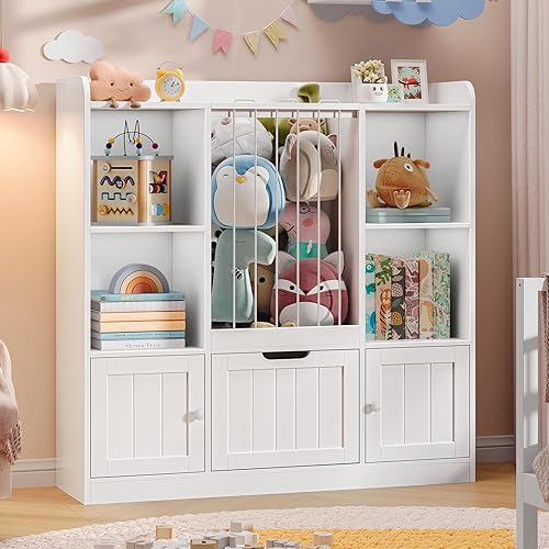 Miniatura 12 de Vabches Estantería para niños y almacenamiento de juguetes, organizador multifuncional de almacenamiento de juguetes con estante de libros de 3