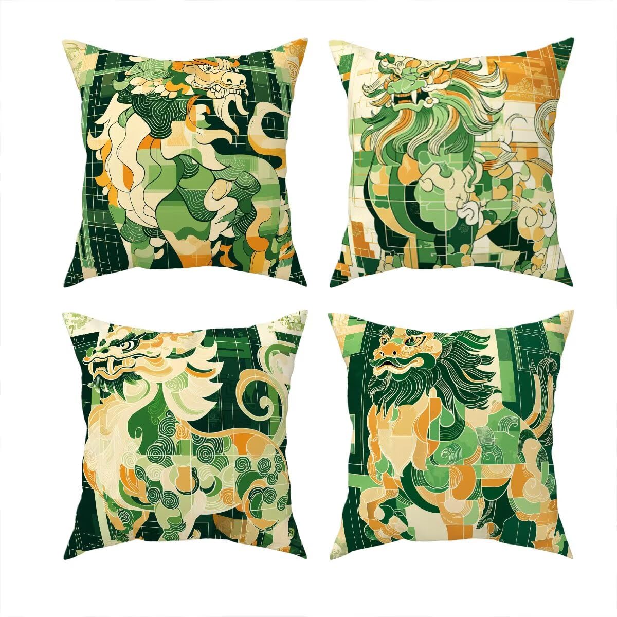 Housse coussin 65x65 vert impérméable en lin pour jardin lot de 4