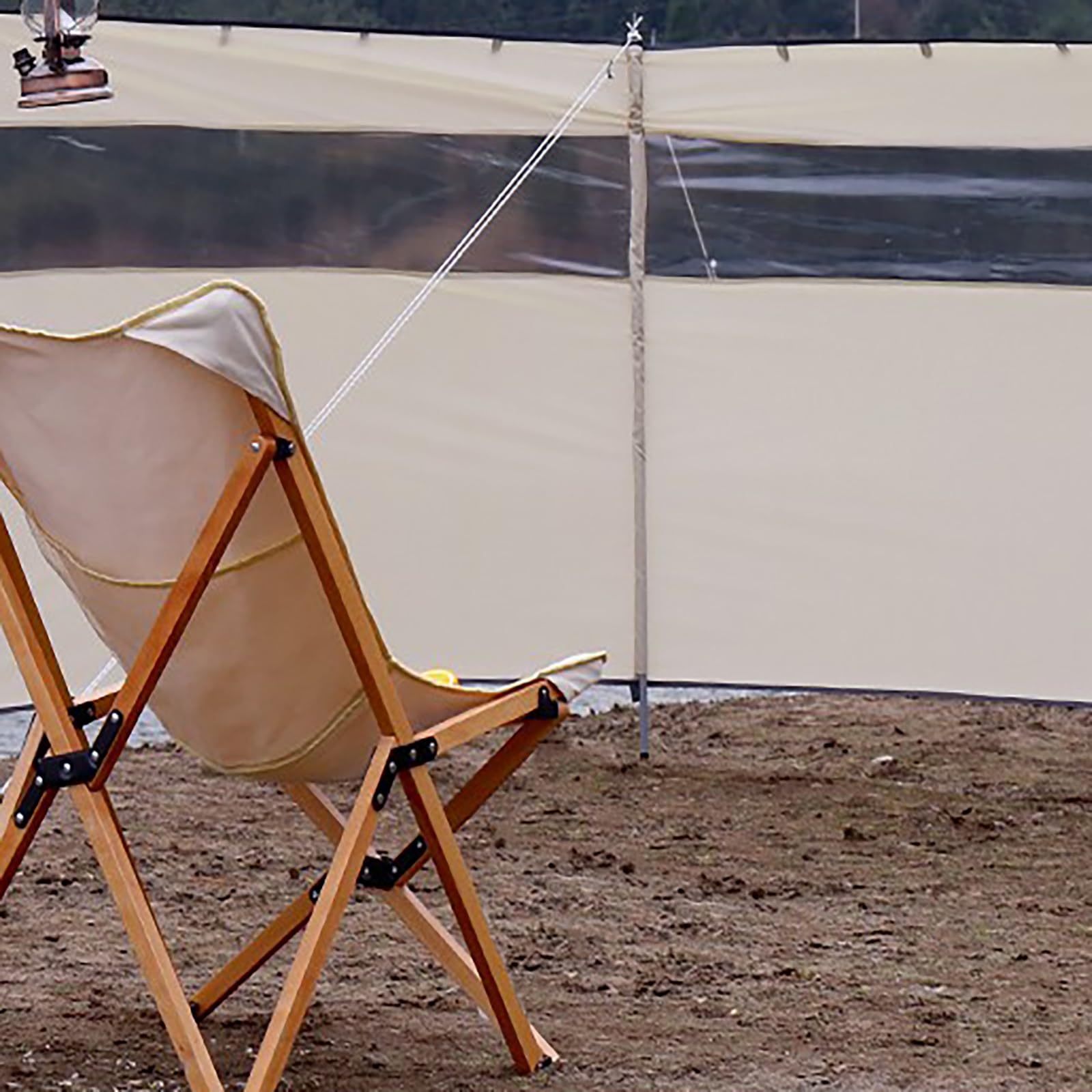 Parawan kempingowy, osłona piknikowa, 440 x 130 cm, przenośna składana tkanina Oxford Parawan, do ogrodu, grilla, ogniska (Off-White-L 440 x wys. 130 cm)
