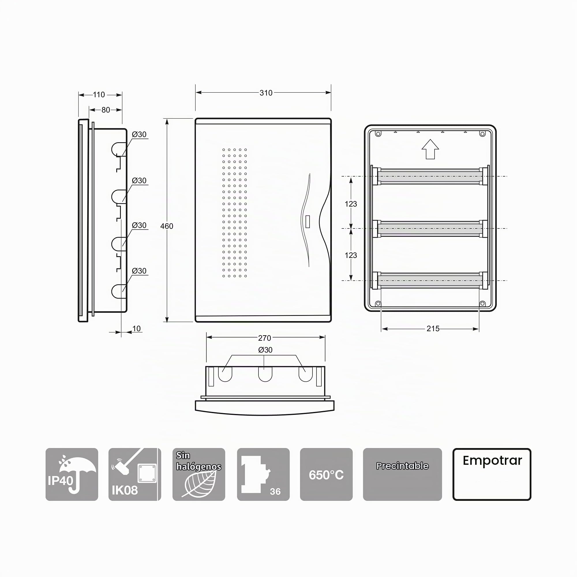 FAMATEL – Armario Nuova Empotrar | IP40 | 36 elementos | 440 x 286 x 78 mm | Puerta opaca | Gris, blanco