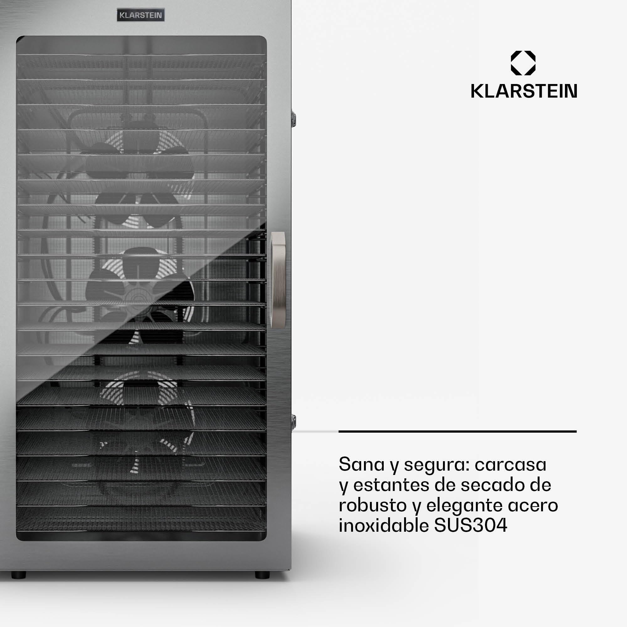 Klarstein Deshidratador de Alimentos, Deshidratadora de Frutas y Verduras 2000W, 20 Rejillas, Temp. 24h., Deshidratadora de Alimentos para Comida Liofilizada, Liofilizadora Táctil