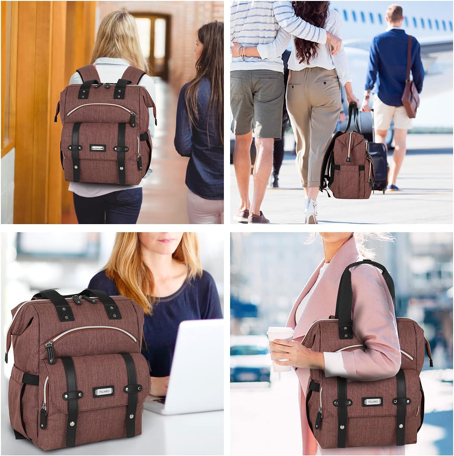 Laptop Backpack for Women,Stylish Doctor Nurse Teacher Work Travel Backpack for 15.6 Inch Laptop with RFID Anti-theft USB Charging Port Water Resistant College Purse Business Computer Bookbag-Rusty - Image 7