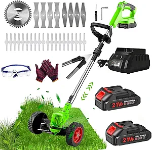 Cordless Weed Wacker Battery Powered Electric Weed Eater 21V,Lightweight Push Lawn Mower Edger Tool/Cordless Grass Trimmer/Edger Lawn Tool/Brush Cutter,with 2 Battery and Fast Charger for Lawn Garden