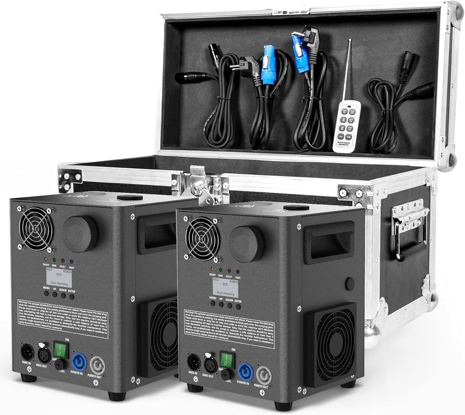 2 Pezzi 1000W Macchine Pirotecniche Elettronica con Flightcase, Scintille Fredde per la Scena con dmx512&Telecomando Senza Fili per Natale Matrimonio Festa Concerto