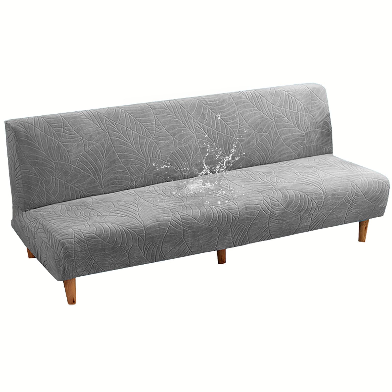 ZRCYXDW Armless Sofa Cover Waterproof, Spandex Futon Cover Stretch Folding Futon Slipcover Thick Furniture Protector-Light Grey-Small