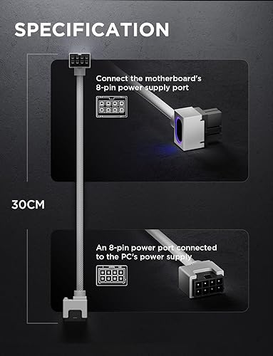 Miniatura 8 de AsiaHorse Hydrus-8PIN GPU PSU Cable de extensión ARGB, cable de extensión de alimentación de alambre de cobre integrado, diseño minimalista