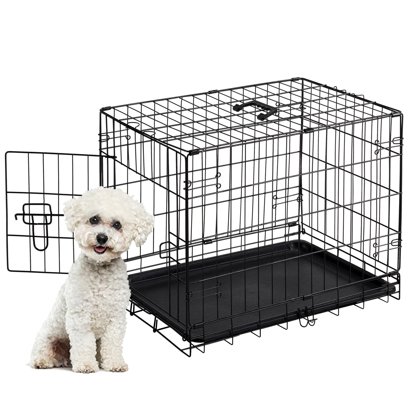 Sweetcrispy 24.4 Inch Single-Door Dog Crate, Durable Metal Pet Kennel with Secure Lock, Foldable Design, Removable Tray for Easy Cleaning, Small Dogs Training &amp; Travel Portable Puppy Cage