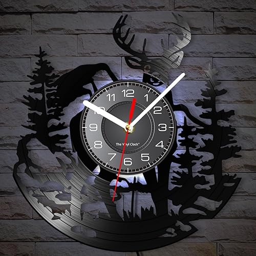 Miniatura 4 de Cabin Deer - Reloj de pared con 7 colores cambiantes, reloj de caza de ciervos de 12 pulgadas, silencioso, funciona con pilas, bosque y vida