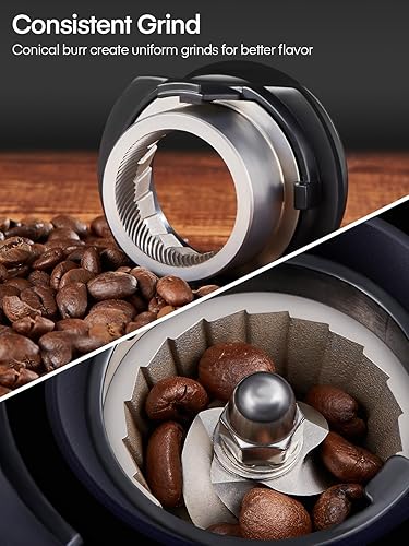 Miniatura 2 de Molinillo de café con rebabas cónicas antiestáticas FOHERE ajustable con 35 ajustes precisos de molienda, temporizador seleccionado de 2 a 12 tazas,