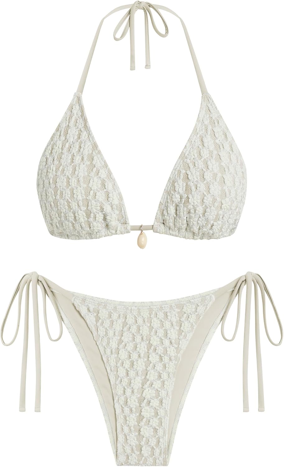 ZAFUL Women's Triangle Bikini Set Crochet String Cheeky Swimsuit Sexy Halter Lace 2 Piece Bathing Suits
