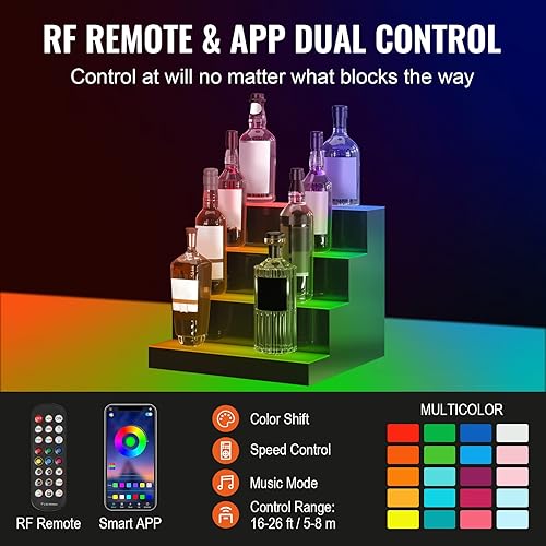 Miniatura 15 de VEVOR Pantalla de botella de licor con iluminación LED, 3 niveles de 40 pulgadas, compatible con USB, estante iluminado de bar para el hogar