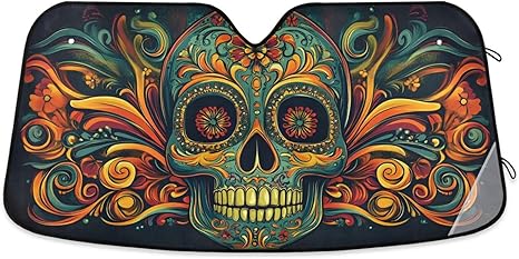 Sugar Skull Portrait Windshield Sunshade Foldable Car Front Window Sun Shade for SUV Sedans Truck Funny Cute Reflective Windshield Cover Keep Vehicle Cool L
