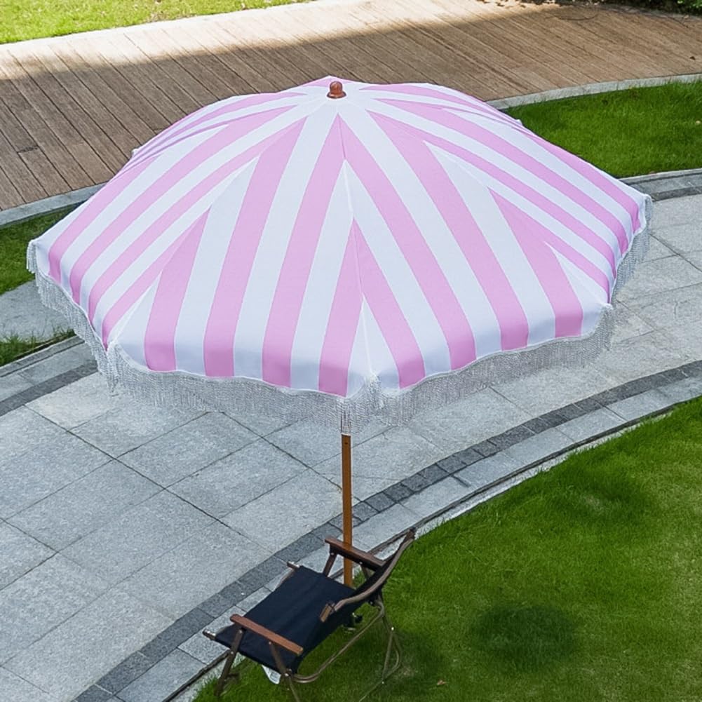 Sombrilla de Jardín Boho con Flecos de 200 cm, Parasol de Playa Toldo Portátil para Exteriores para Balcones, Piscinas