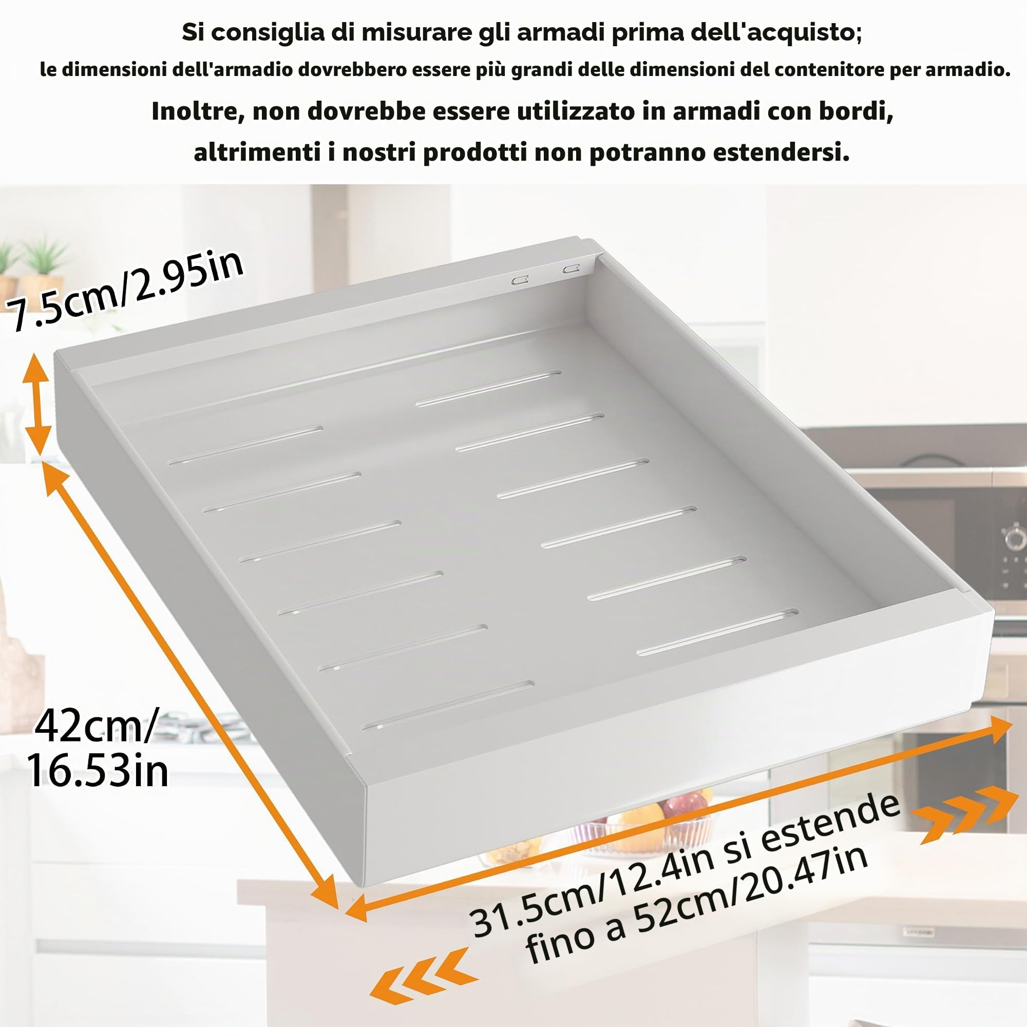 COVAODQ Organizzatore estraibile per armadietto, estensibile, scorrevole, senza fori, per organizzare la base della cucina, dispensa, bagno,Set 1 pezzo bianco