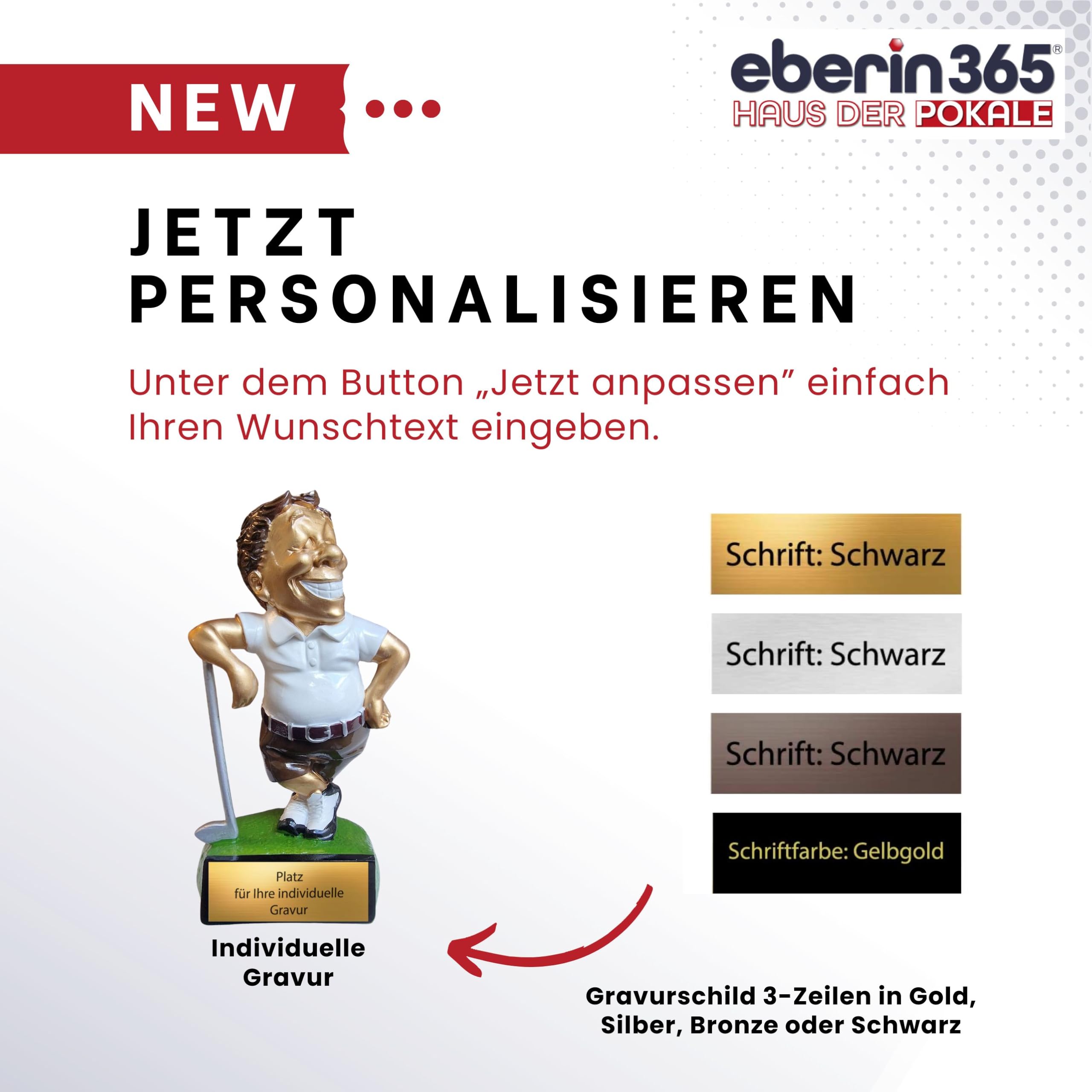 Funny Golf Pokal 15,5 cm aus Resin – witzige Trophäe mit Golfer-Figur auf Rasen Look-Sockel – humorvoller Award für Turniere, Vereine & Büro – mit Gravurschild personalisierbar