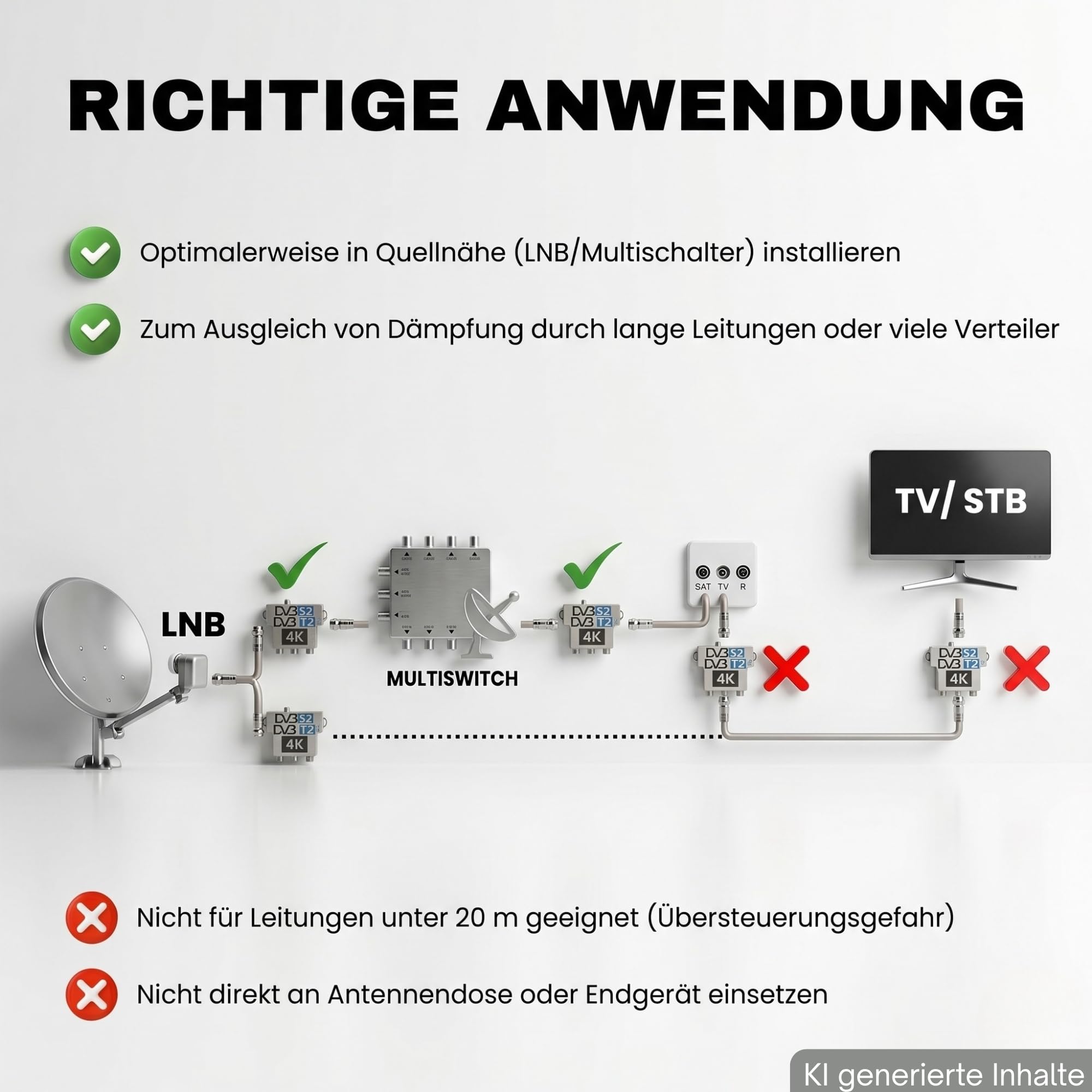 TronicXL Amplificatore di segnale da 60 dB con splitter satellitare a 3 vie, distributore antenna per DVB-S2 (satellite) / DVB-T2 (antenna), 4K 8K UHD TV morbido