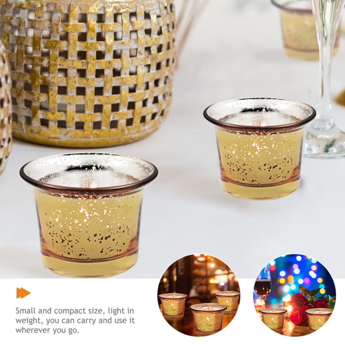 12 Stück Goldener Teelichthalter aus Glas, Glänzend, Leicht