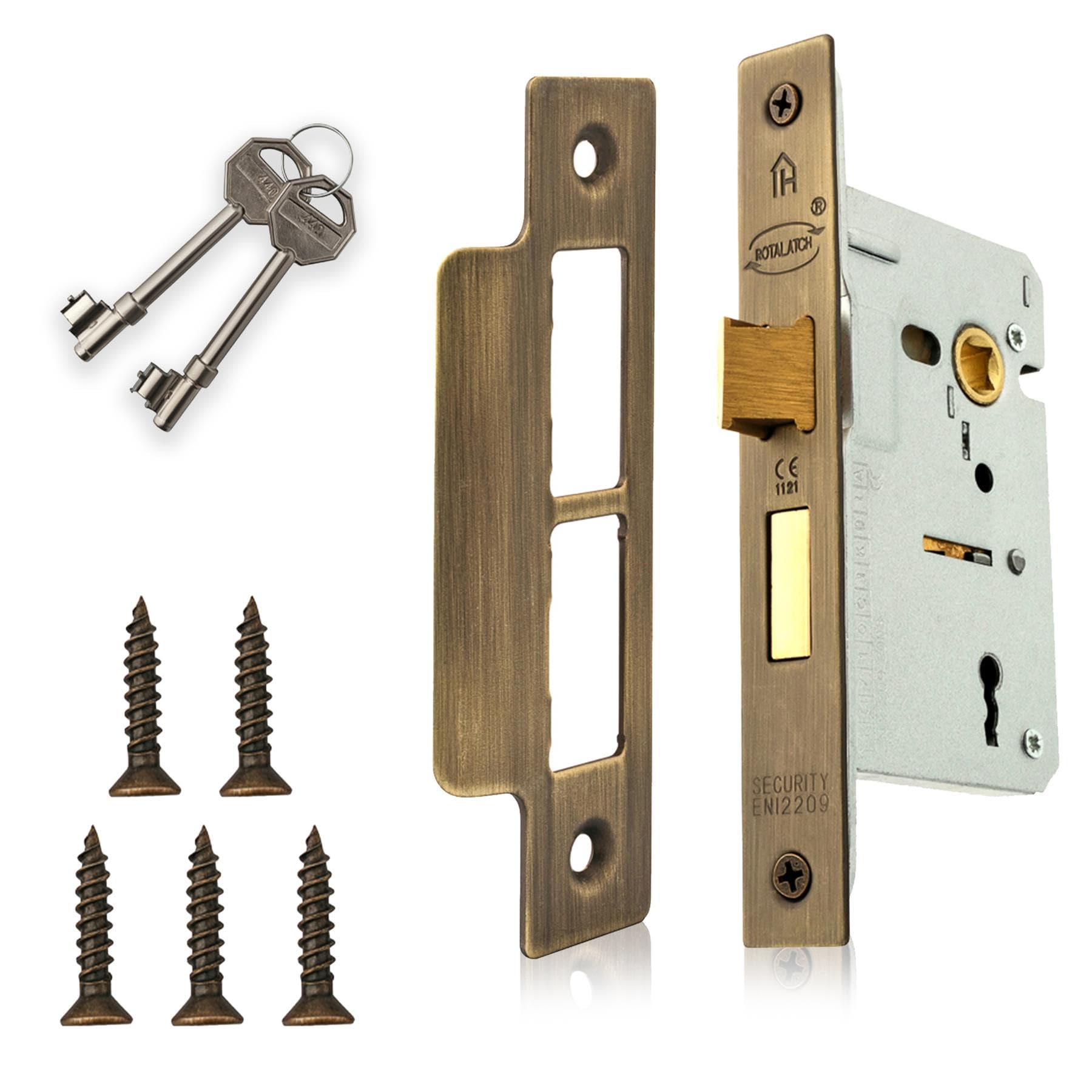 Xfort Matt Antique Brass 65Mm Mortice Sashlock With Faceplate, Internal Door Lock For Bedroom Door, Mortice Door Lock With Key