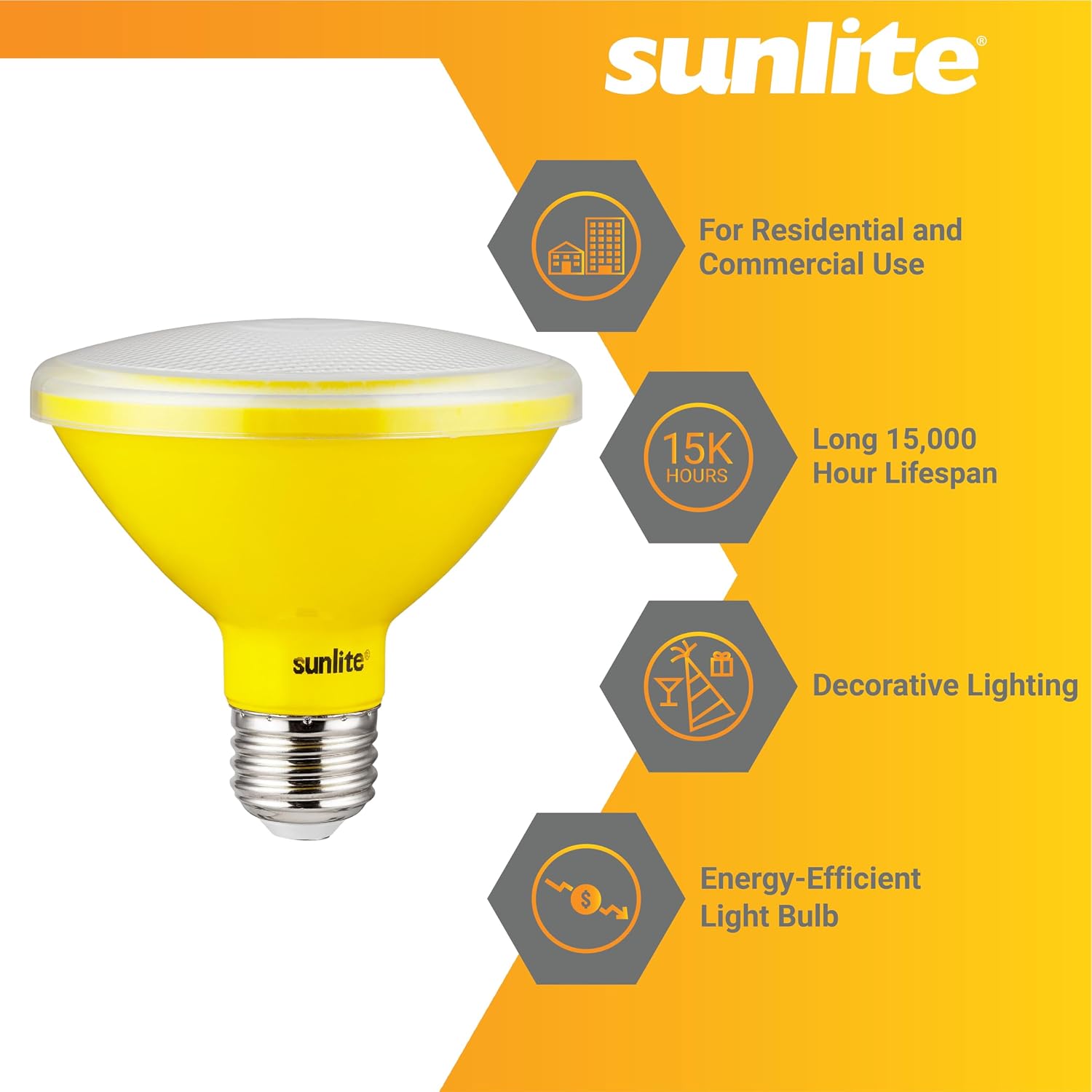 Sunlite 40238 LED PAR30 Short Neck Colored Recessed Bug Light Bulb, 8 watt (75w Equivalent), Medium (E26) Base, Floodlight, ETL Listed, Yellow, 3 Count