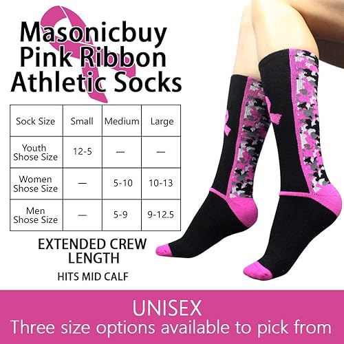 Miniatura 2 de Sports Breast Cancer Awareness - Juego de calcetines y pulseras de cinta rosa  2 pares de calcetines deportivos de camuflaje digital + 4 bandas para