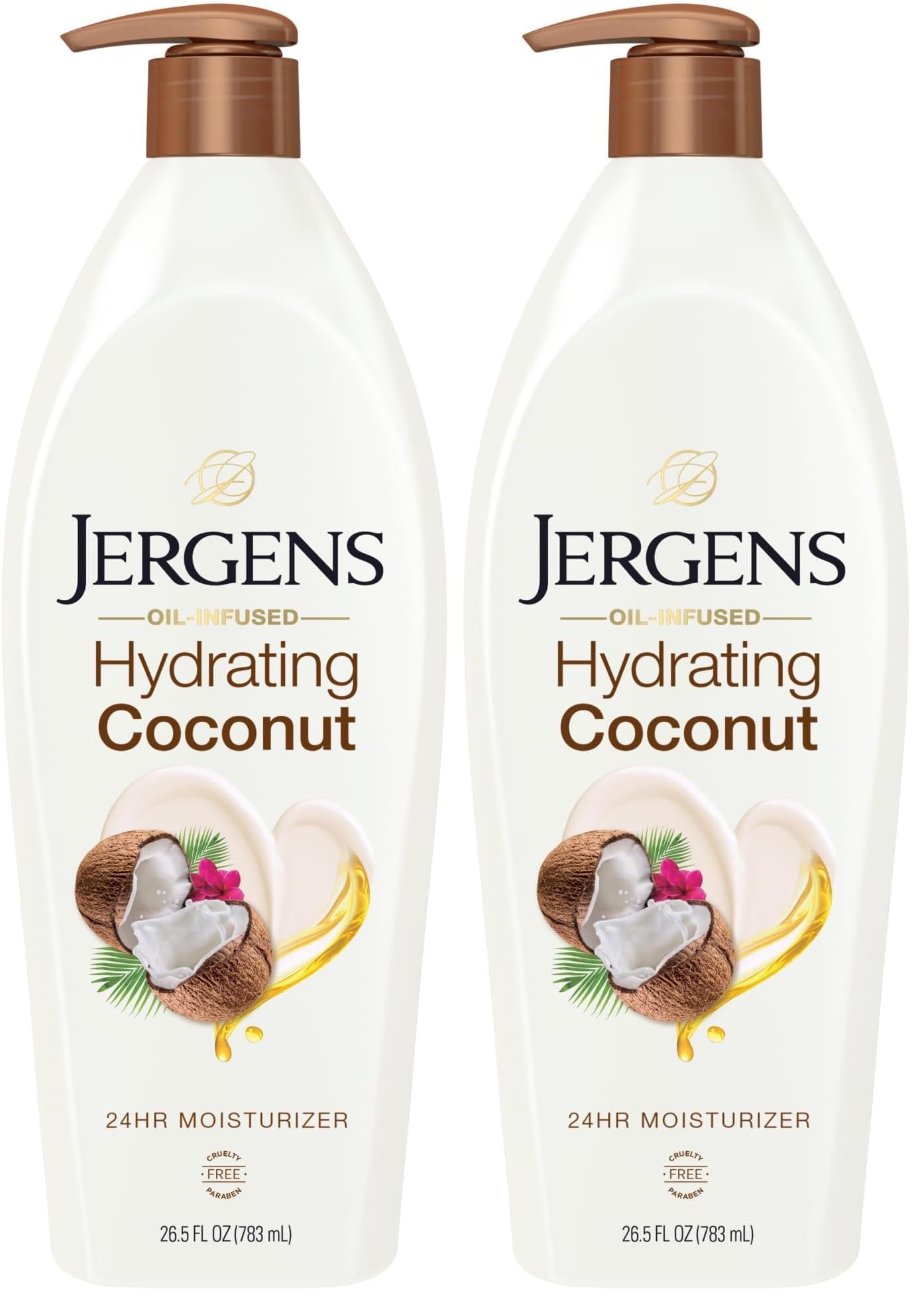 Jergens Hydrating Coconut Body Moisturizer, Infused with Coconut Oil, Dermatologist Tested, Hand and Body Lotion for Dry Skin, 26.5 Oz (Pack of 2)