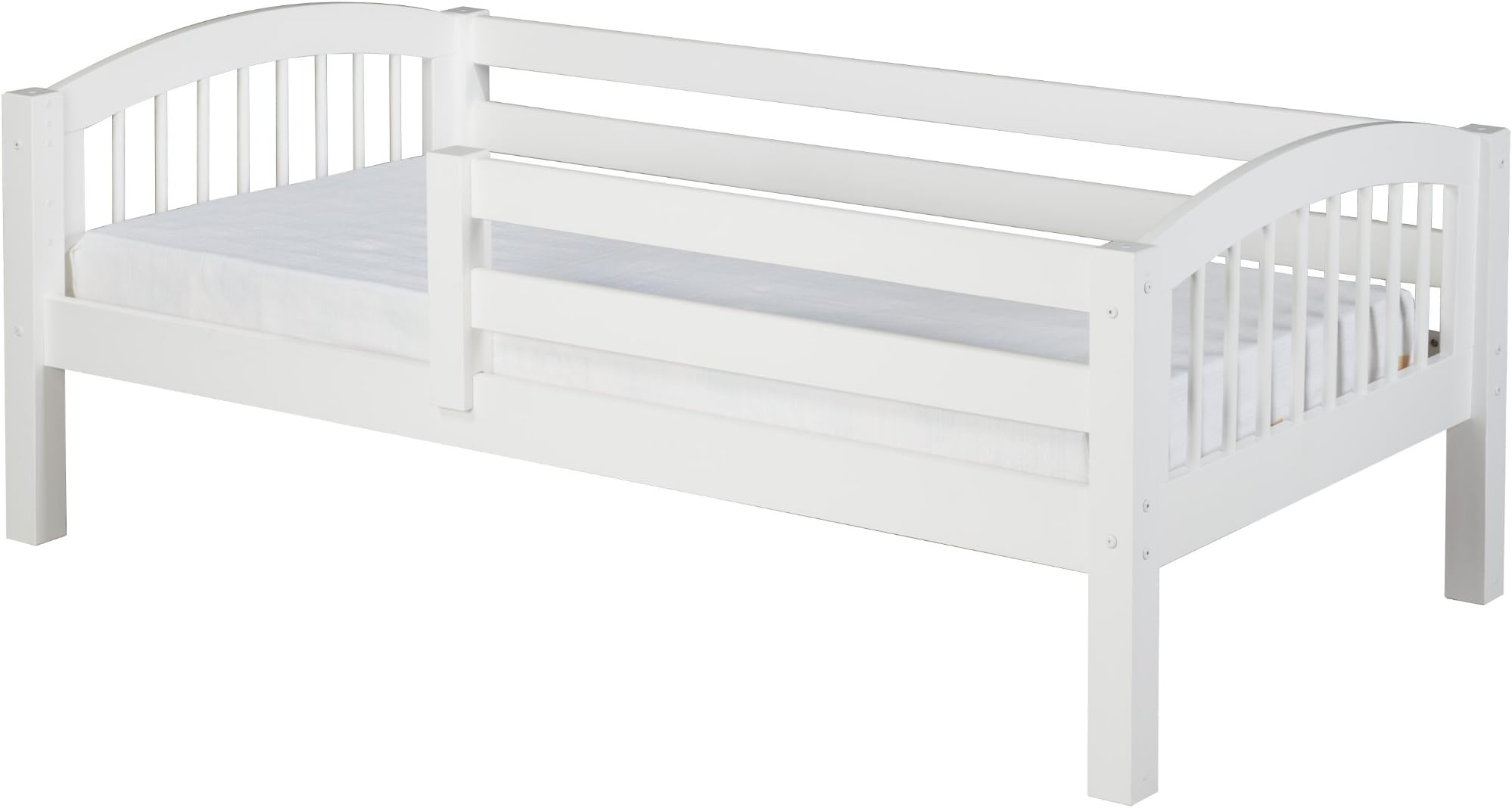 Camaflexi Arch Spindle Style Solid Wood Day Bed with Front Rail Guard, Twin, White