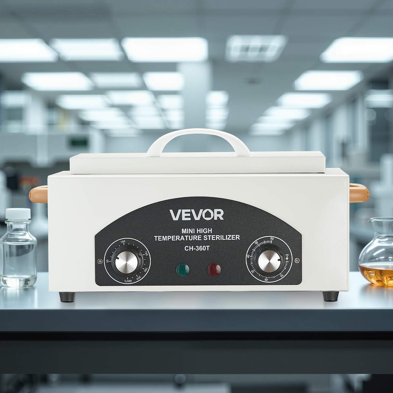 VEVOR Stérilisateur à Air Chaud 2 L 300 W, Boîte de Désinfection à Haute Température, Température et Durée Réglables, pour Nettoyage des Outils d'Onglerie, Labo, Maison, Salon de Manucure et de Beauté