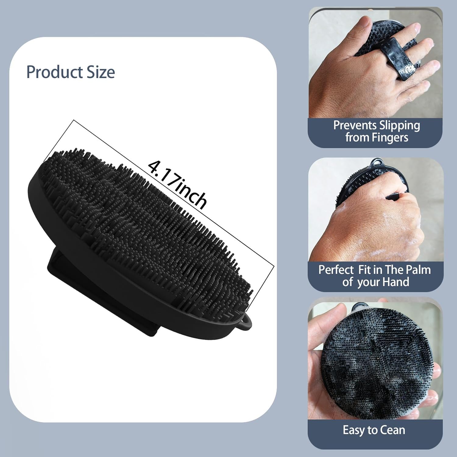 Silicone Body Scrubber-Silicone Shower Brush for Gentle Exfoliating & Lathering with Body Scrub & Wash, Durable & Hygienic, Deep Cleansing Exfoliator for All Skin Types - Shower Essential(1Pack.black) image 4