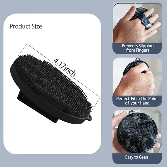 Silicone Body Scrubber-Silicone Shower Brush for Gentle Exfoliating & Lathering with Body Scrub & Wash, Durable & Hygienic, Deep Cleansing Exfoliator for All Skin Types - Shower Essential (Black)