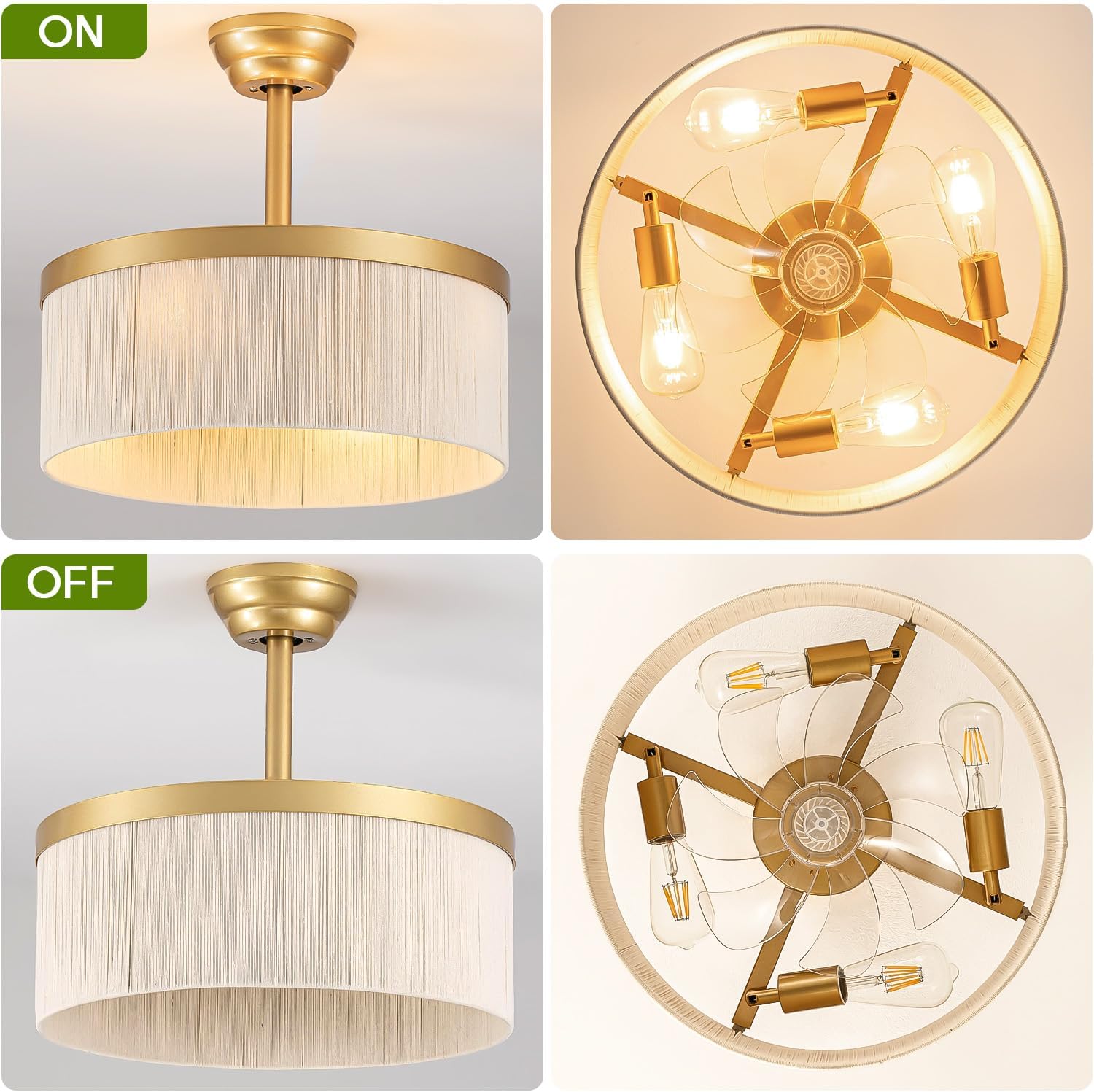 Boho Fandelier Caged Ceiling Fan with Light, Gold Rattan Chandelier Fan with Remote Control, 6 Speeds, Timer, Adjustable Height, Enclosed Design for Bedroom, Nursery, Foyer, Kitchen, Living Room
