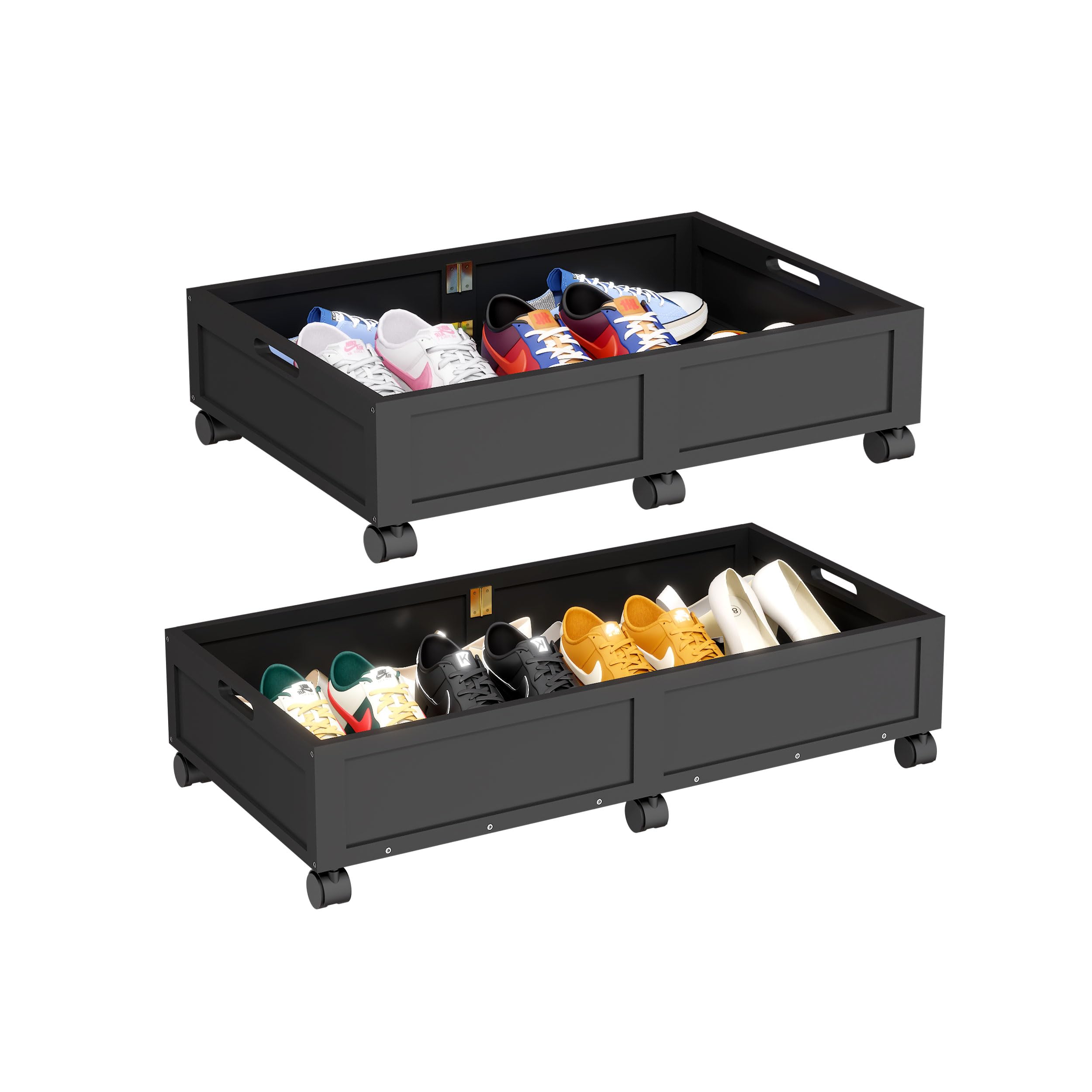 Photo 1 of Under Bed Storage with Wheels, 2 Pack Bamboo Containers for Toy & Clothes
