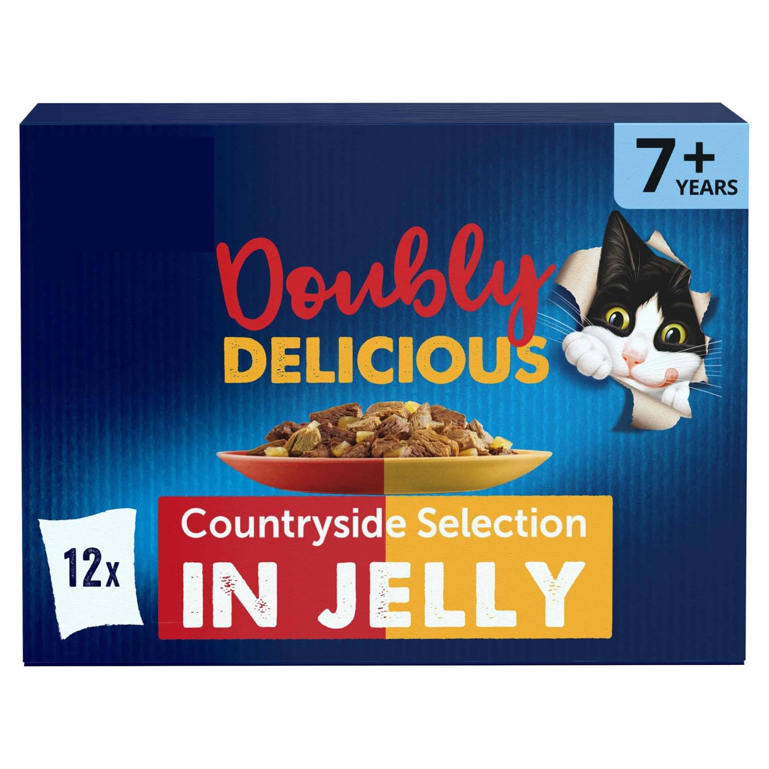 Doubly Delicious Senior 7+ Wet Cat Food Countryside Selection 12x85g - With Tender Pieces, Vitamins & Antioxidants to Meet 100% of Your Senior Cat’s Daily Needs