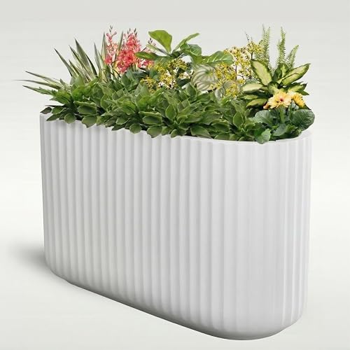 Wil&Vic89s Sirius Rectangular Fiberglass Planter 15x24 Indoor Outdoor White