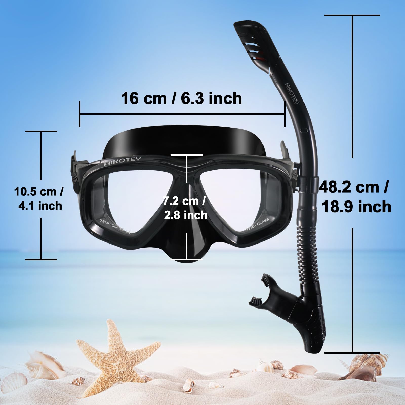 Juego de esnórquel para adultos, juego de máscara de esnórquel seca completa para adultos, protección antivaho, unisex, vista panorámica HD (negro)