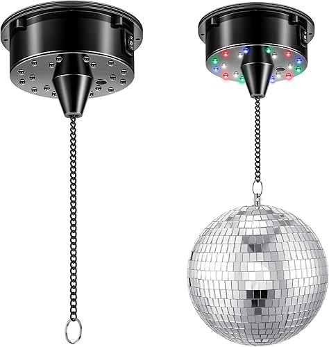 Motor eléctrico giratorio de 6 RPM con luces de montaje de bola de discoteca con luces, 4 colores para 6, 8, 12 pulgadas (no incluido), 2 modos de
