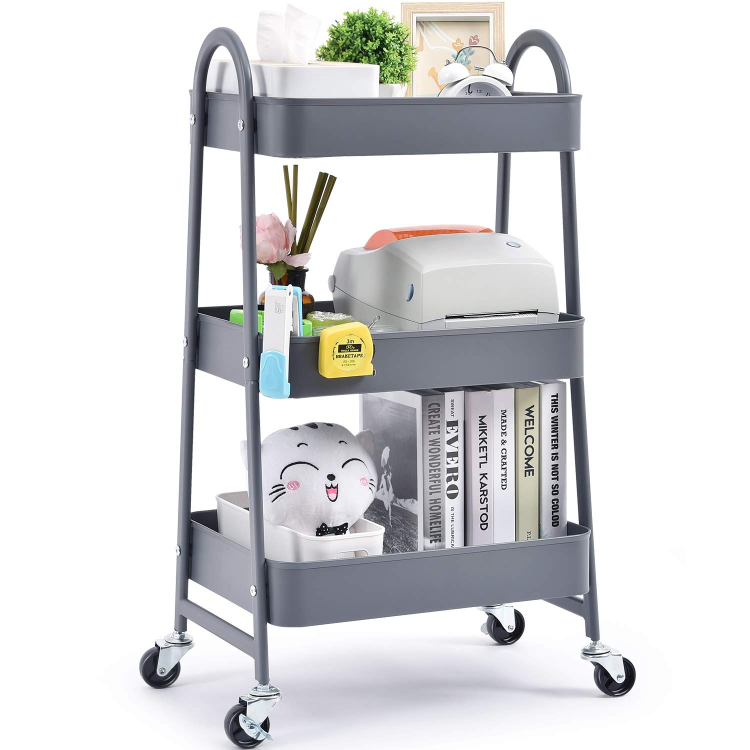 Buy KINGRACK Rolling Cart,Storage Trolley,3Tier Utility Rolling Cart