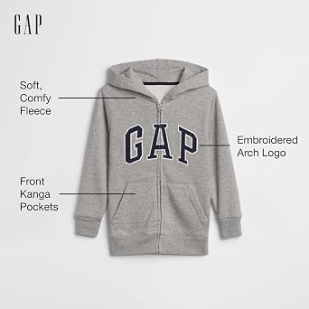 GAP Boys' Logo Hoodie Hooded Full Zip Sweatshirt