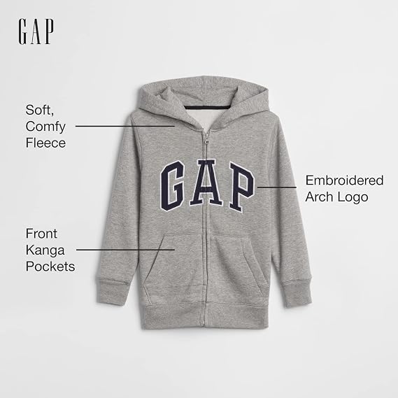 GAP Boys' Logo Hoodie Hooded Full Zip Sweatshirt
