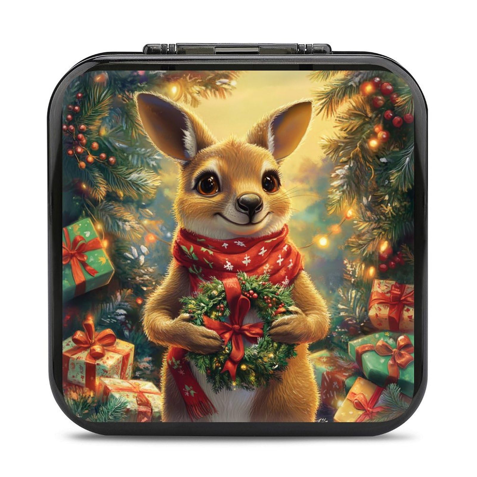 XBubupX Lovely Kangaroo Wearing A Red Scarf Game Card Case Holder for Switch Switch Lite Hold Christmas Wreath