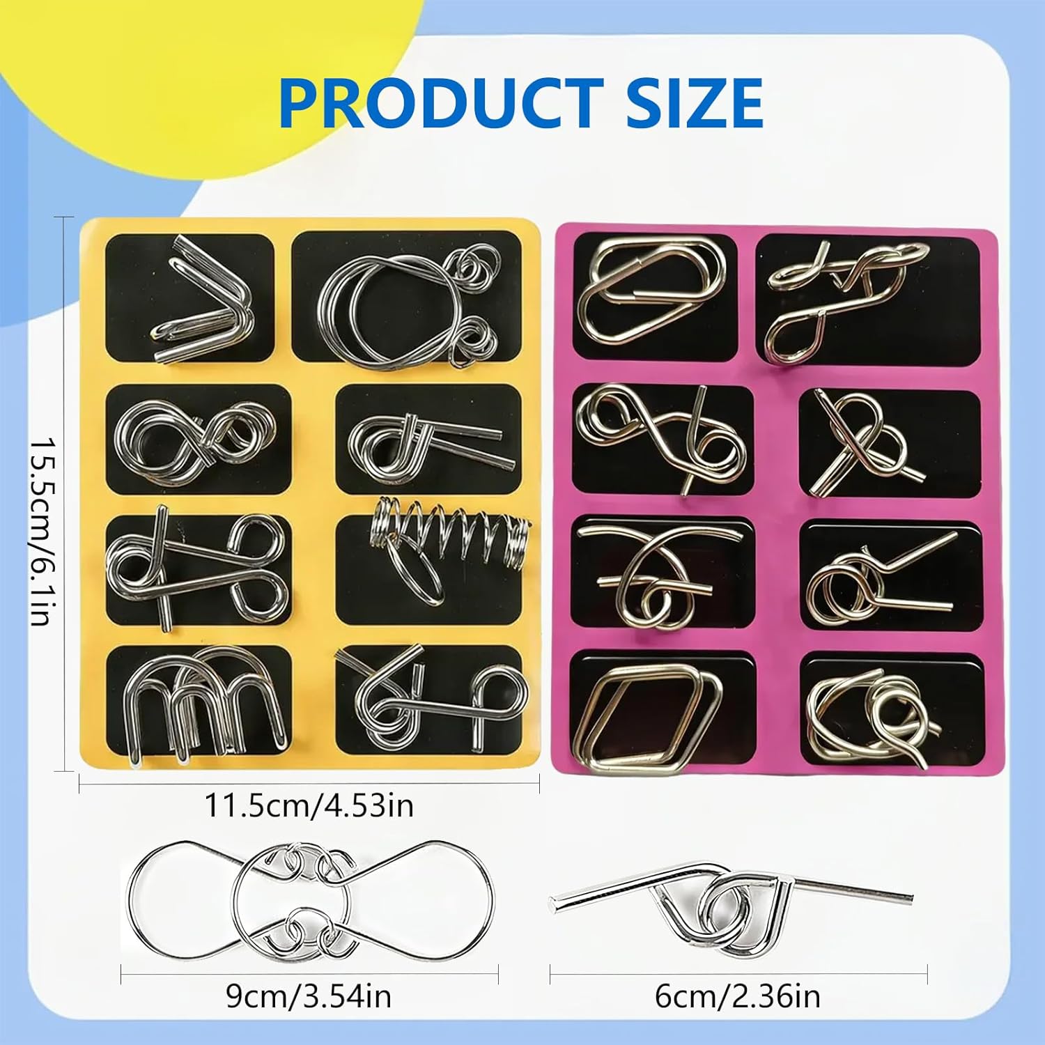 16-Piece Metal Puzzle Set - IQ Puzzle Games for Adults and Children from 10 - with Solution Cards