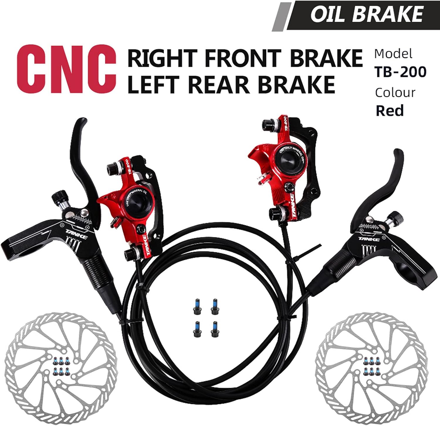 Bicycle Hydraulic Disc Brake Front Rear Caliper Set for MTB Mountain Bike Left and Right Brake Levers Kit with 160mm Disc Rotor