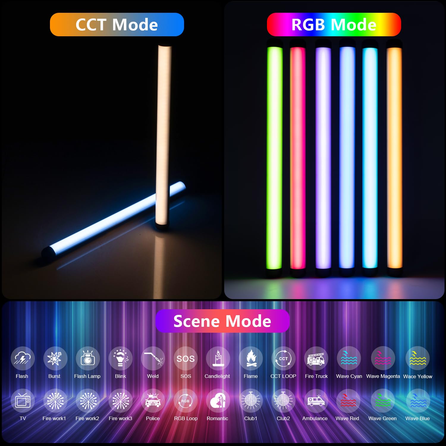 VILTROX Varinha de luz RGB K60, bastão de luz de vídeo LED