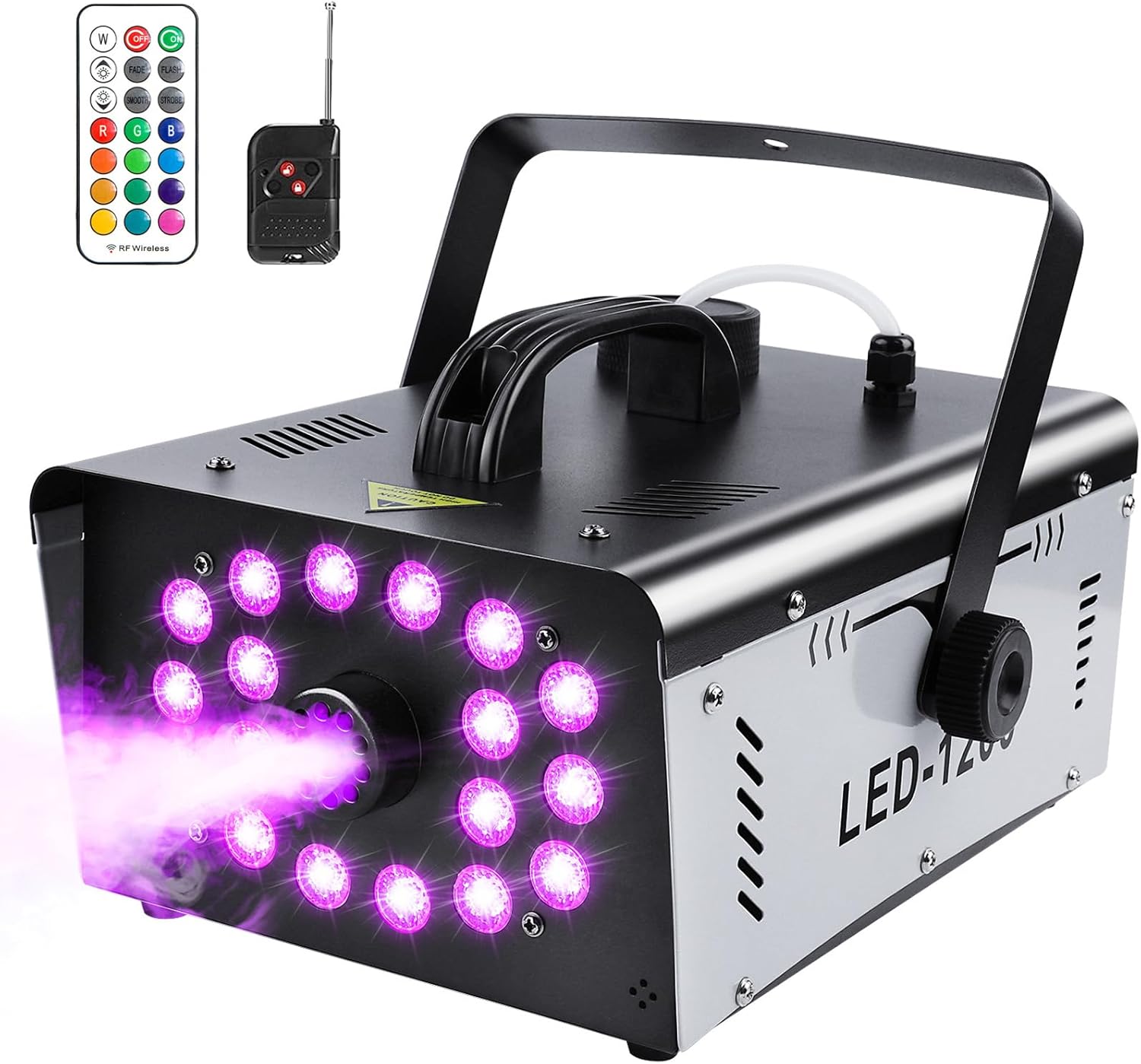 1200W Fog Machine Halloween Outdoor Indoor, 18 Lights Smoke Machine Fog with 6000 CFM & Remote Controls for Party Stage Effect