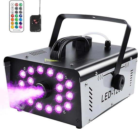 1200W Fog Machine Outdoor Indoor, 18 Lights Halloween Smoke Machine Fog with 6000 CFM, 13 Colors & Remote Controls for Party Stage Effect