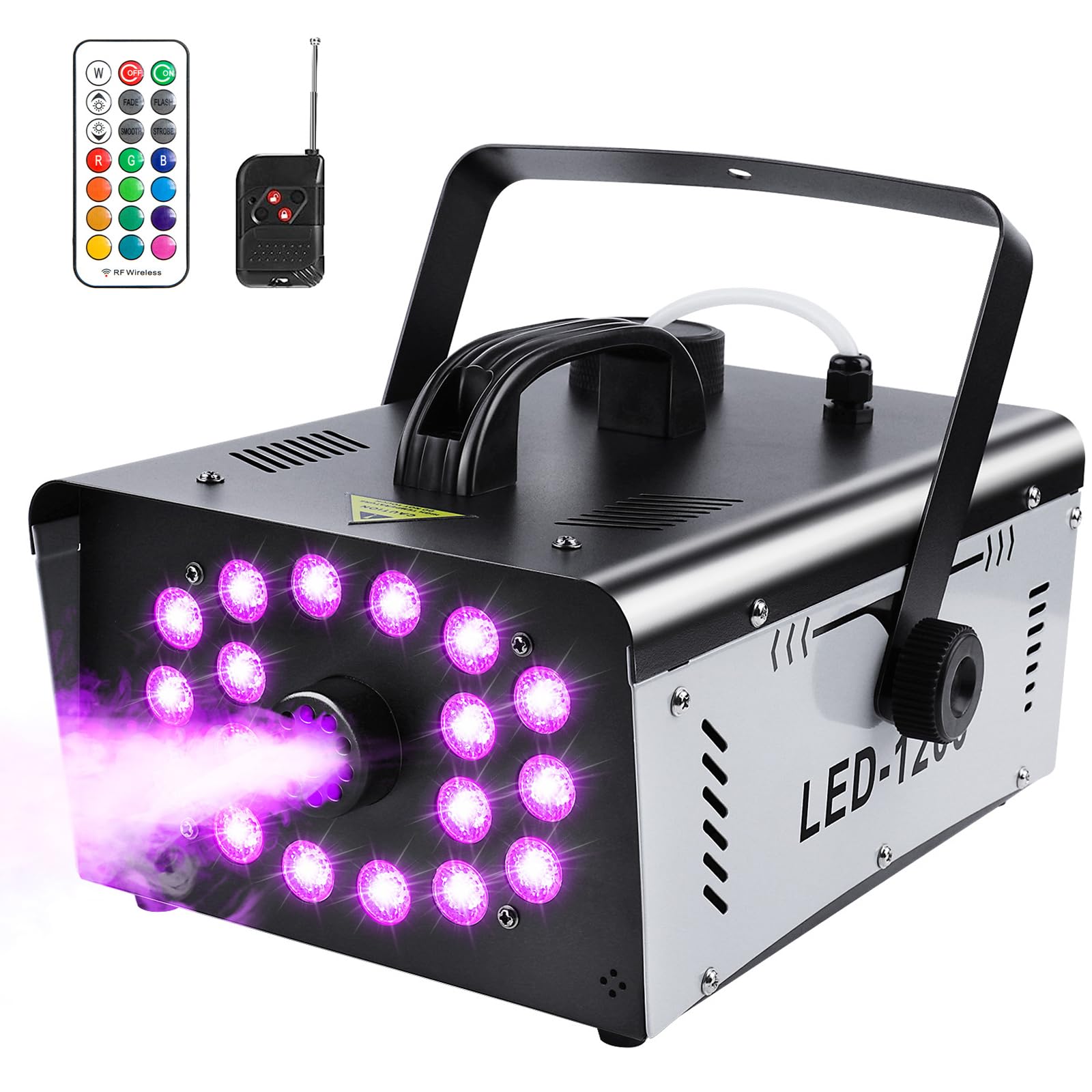 Photo 1 of *See Clerk Notes* 1200W Fog Machine Outdoor Indoor, 18 Lights Halloween Smoke Machine Fog with 6000CFM, 13 Colors & Remote Controls for Party Stage Effect