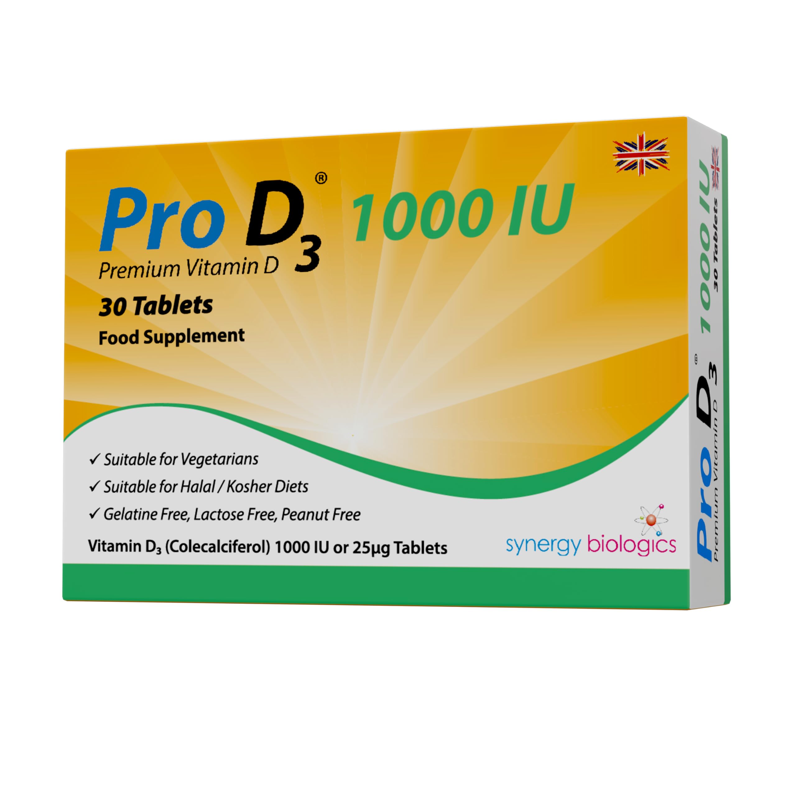 1000 IU Tablets | Premium Vitamin D3 | 30 Tablets | Gelatine Free, Lactose Free, Dairy Free, Nut Free | Suitable for Vegetarians, Halal & Kosher Diets | Made in The UK
