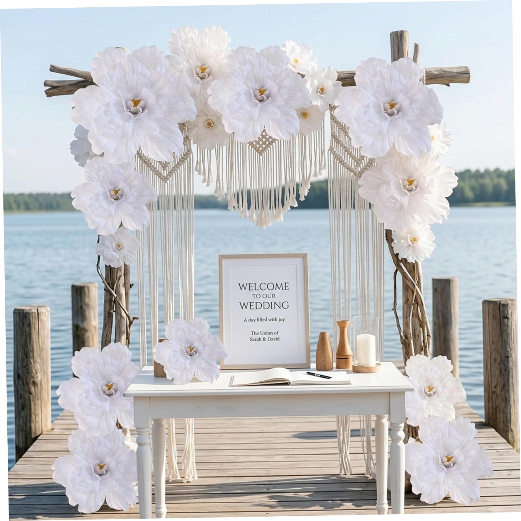 Fiori di carta velina, fiori di carta giganti, grandi peonie artificiali, bouquet di fiori da 60 cm, per matrimoni, benvenuto, decorazione da parete ed eventi fotografici, bianco